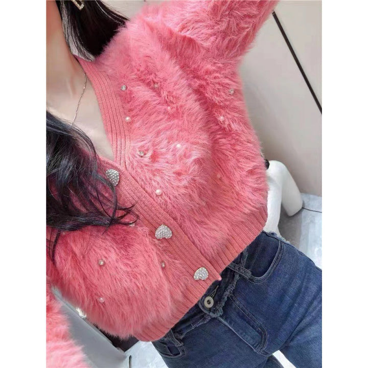 Damen Flauschige Strickjacke mit funkelnden Details und modernem Schnitt Drune