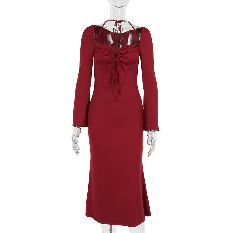 Damen Midi-Kleid mit schickem Rüschendesign und langem Arm Drune