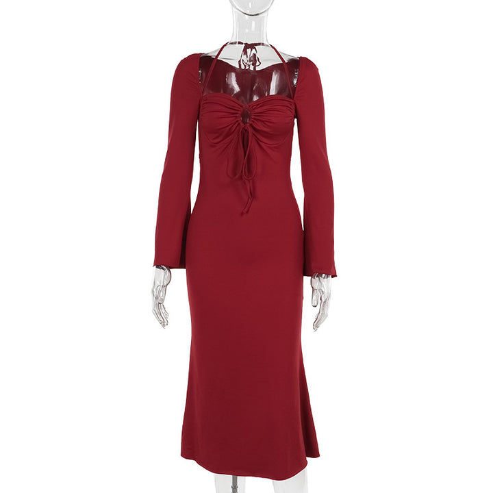 Damen Midi-Kleid mit schickem Rüschendesign und langem Arm Drune