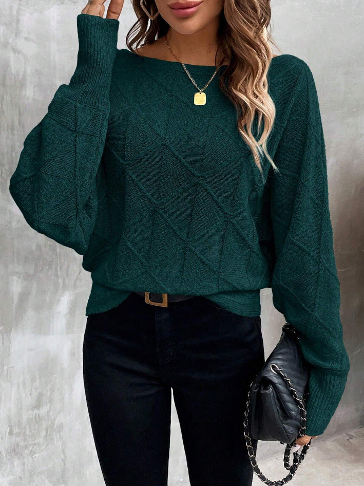 Damen Modischer Strickpullover mit modernem Rautenmuster und weitem Schnitt Drune