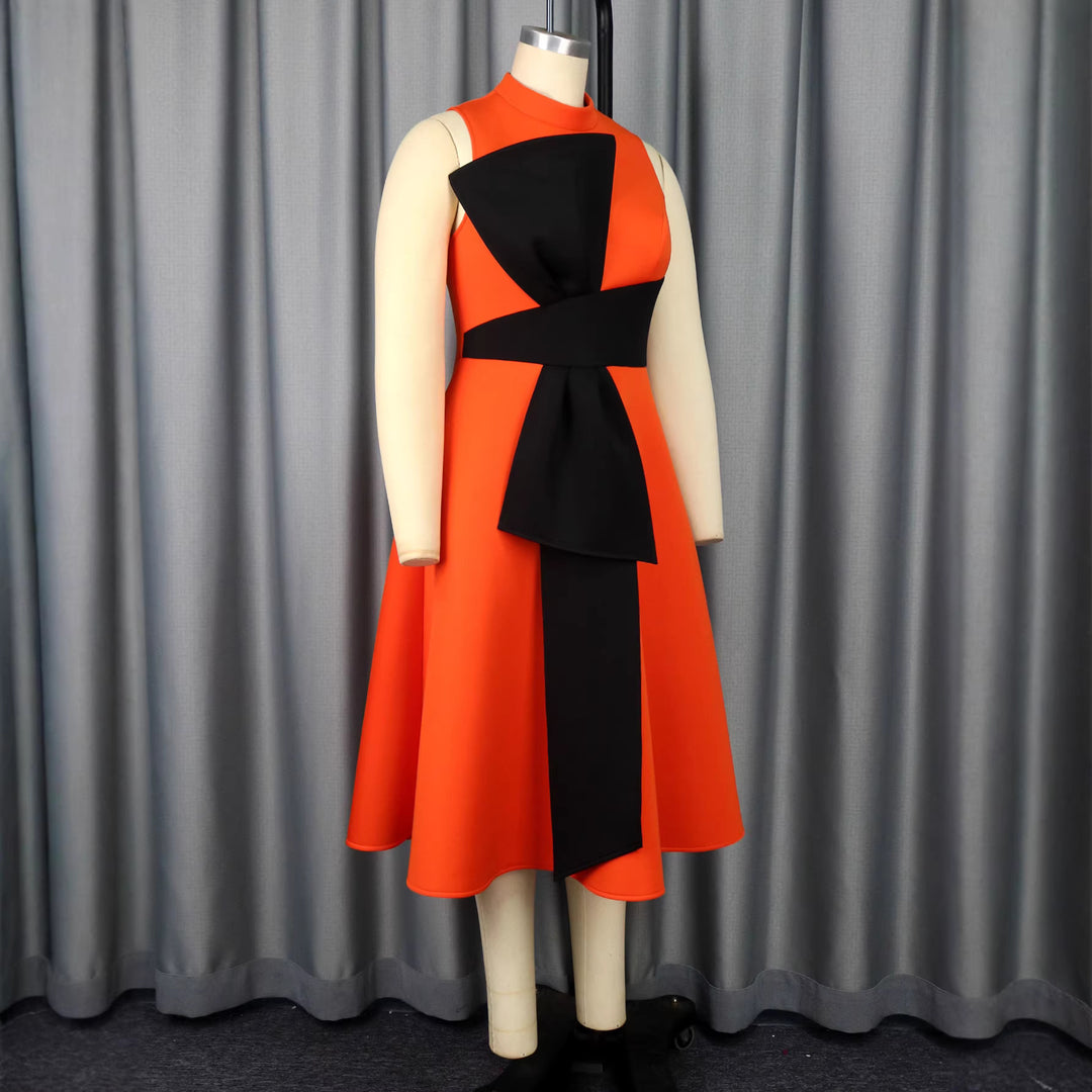 Damen Elegantes Midi-Kleid mit asymmetrischem Schnitt und voluminösem Schleifenakzent Drune