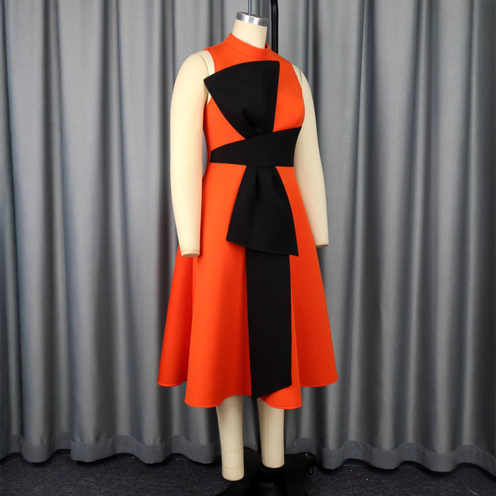 Damen Elegantes Midi-Kleid mit asymmetrischem Schnitt und voluminösem Schleifenakzent Drune