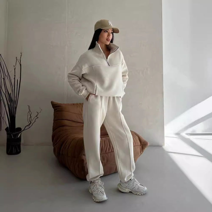 Damen lässiger Sweatshirt- und Jogginghose-Set mit hohem Kragen Drune