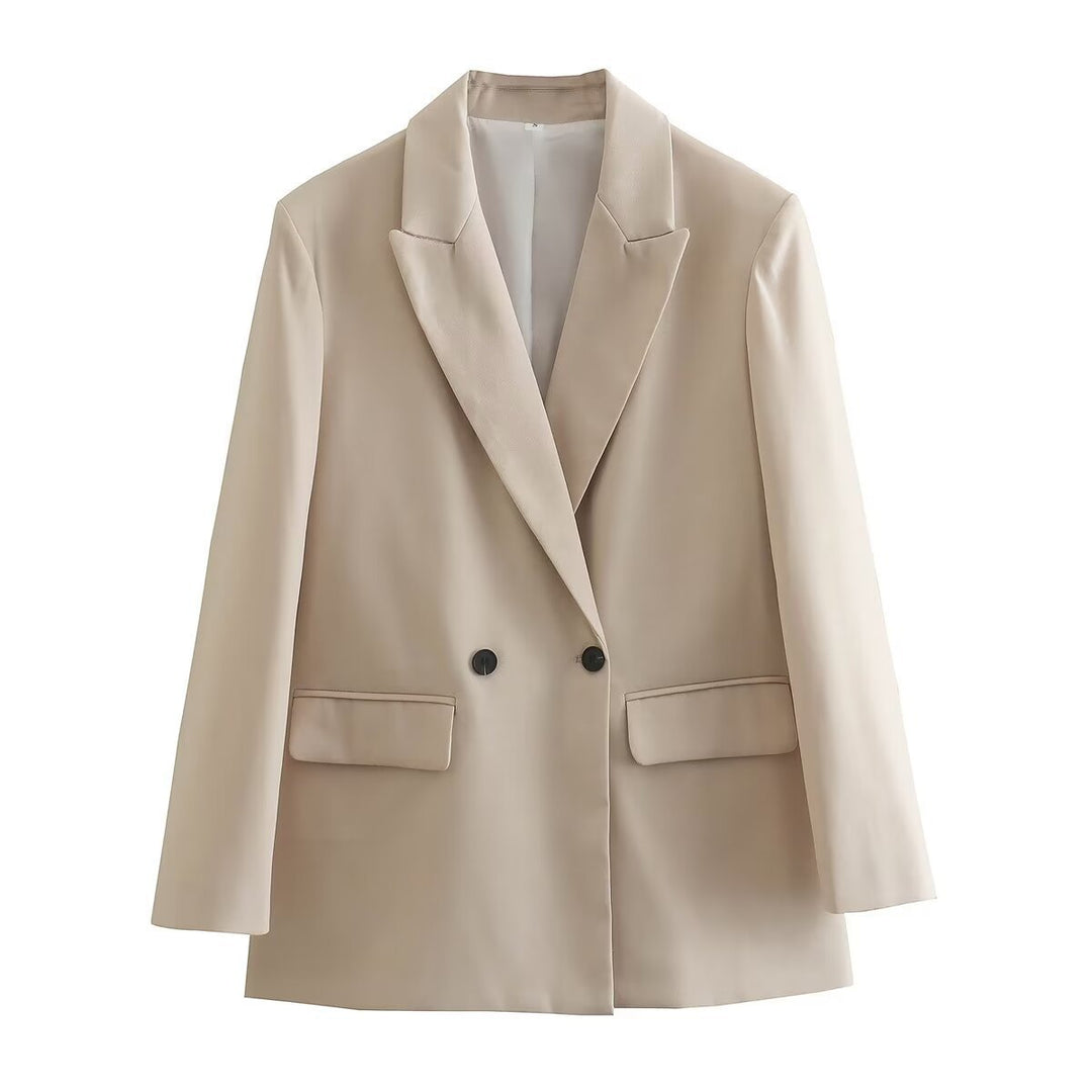 Damen nan taillierter Doppelreiher-Blazer mit spitzem Revers, Pattentaschen und leichtem Innenfutter Drune