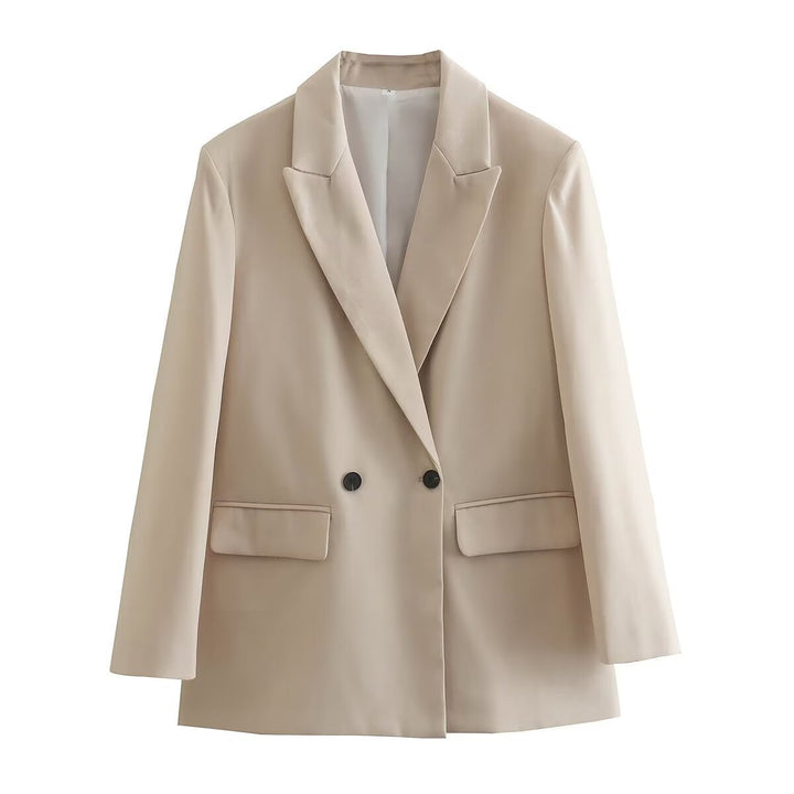 Damen nan taillierter Doppelreiher-Blazer mit spitzem Revers, Pattentaschen und leichtem Innenfutter Drune