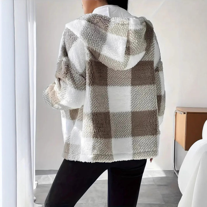 Damen Kuschelige Kapuzenjacke im Karodesign Drune