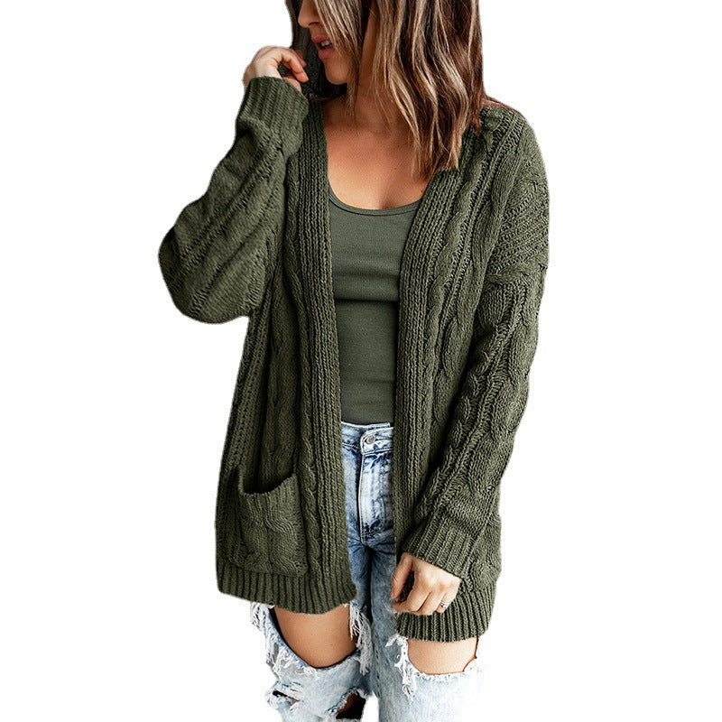 Damen Strickjacke mit modernem Zopfmuster und praktischen Taschen Drune