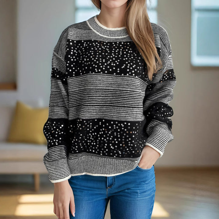 Damen modischer Sweatshirt mit glitzernden Pailletten-Applikationen Drune
