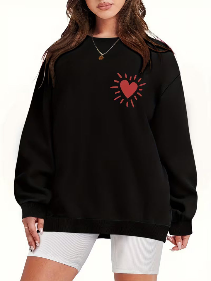 Damen Sweatshirt mit lässigem Herzmotiv und übergroßem Schnitt Drune