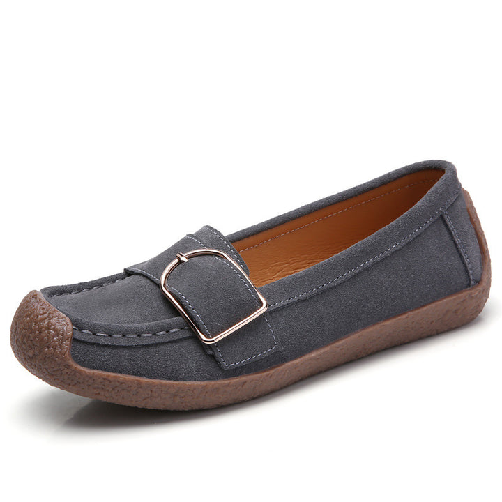Damen nan Mokassin-Slipper aus Veloursleder mit dekorativer Metallschnalle, gepolstertem Fußbett und rutschfester Gummilaufsohle Drune