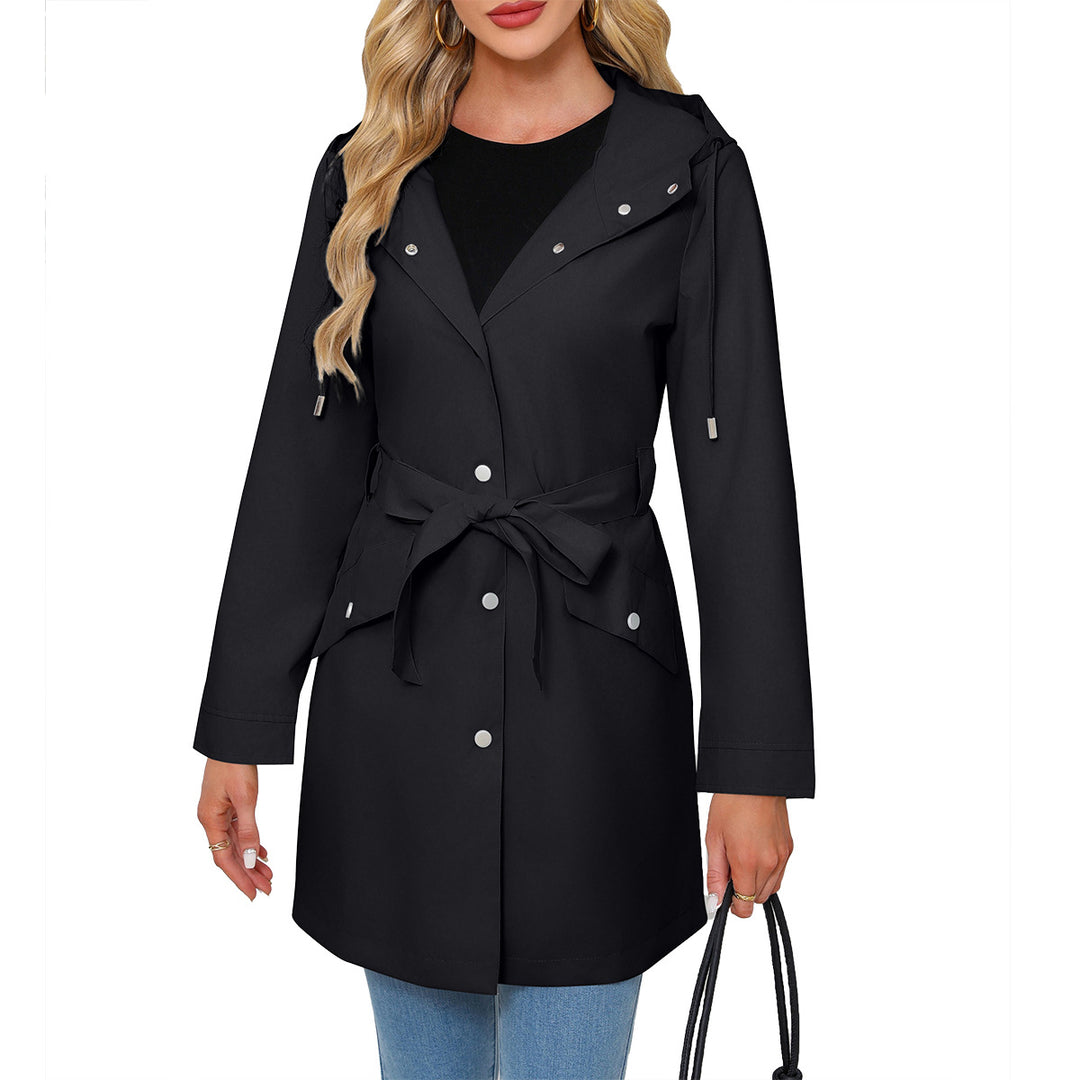 Damen modische Outdoorjacke mit Gürtel und Kapuze Drune