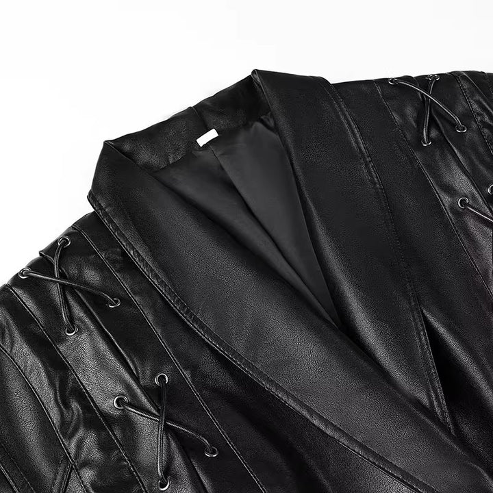 Damen Kunstlederjacke mit edlem Bindegürtel und raffinierten Schnürdetails Drune