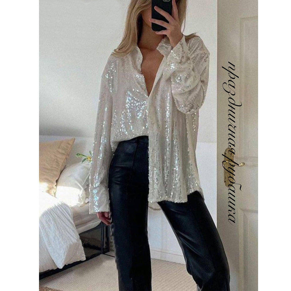Damen Glitzernde Bluse mit schimmernder Textur und lässigem Schnitt Drune