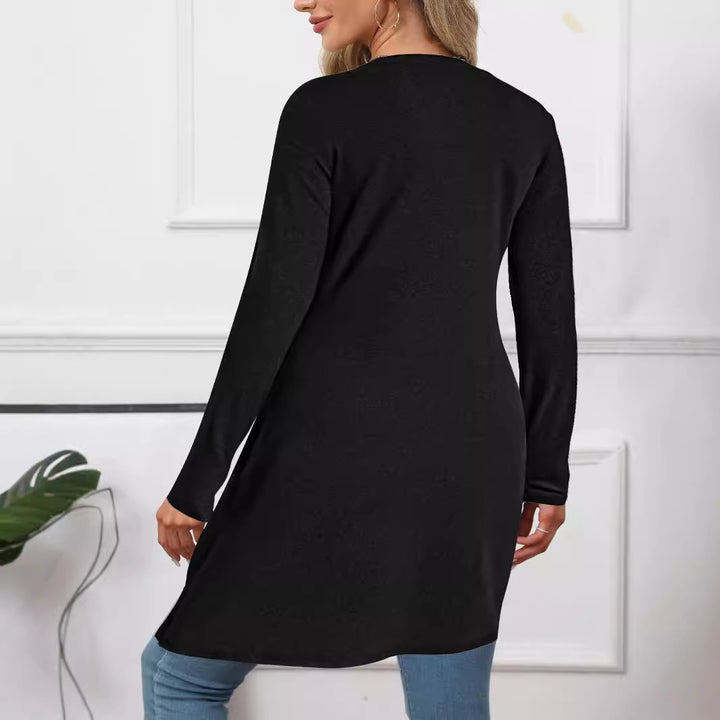 Damen asymmetrisches Long-Tunika Oberteil mit raffiniertem Wickeldesign Drune