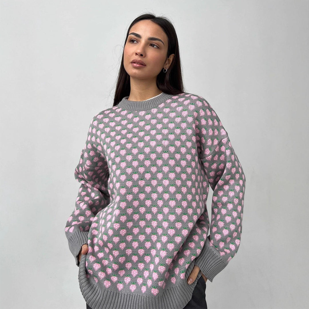 Damen Oversized Pullover mit floralem Muster und lässiger Passform Drune