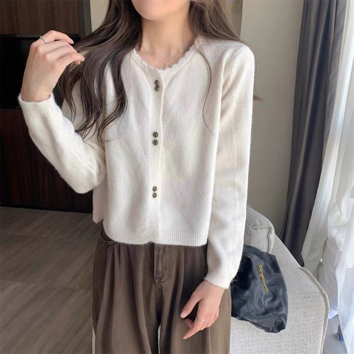 Damen kuschelige Strickjacke mit Knopfverschluss Drune