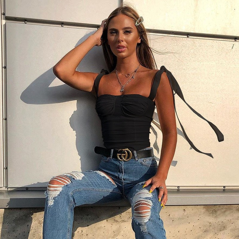 Damen Blusenoberteil mit raffinierten Trägern und eleganter Raffung Drune