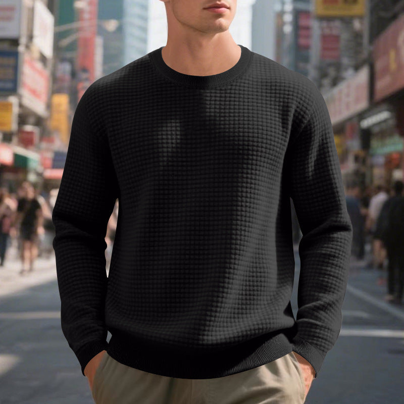 Herren warmer Pullover mit strukturiertem Gewebe und Rundhalsausschnitt Drune