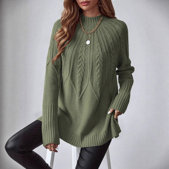 Damen Großer Strickpullover mit detailverliebtem Zopfmuster und hohem Kragen Drune