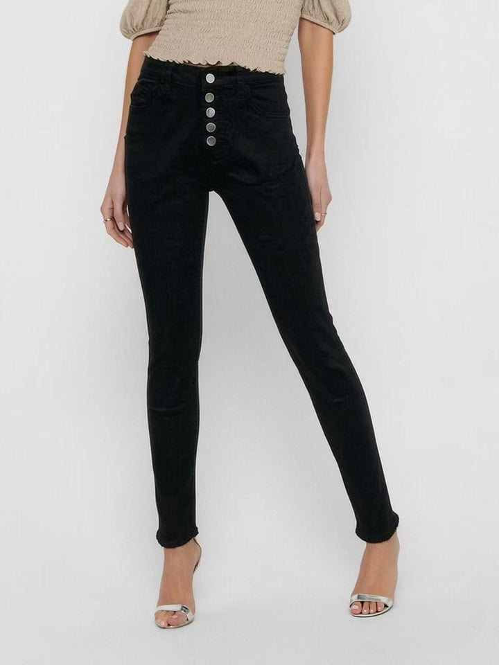Damen Slim-Fit Jeans mit eleganter Knopfleiste und hohem Bund Drune