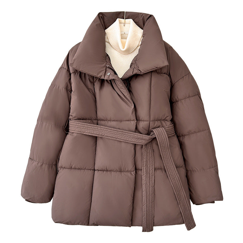 Damen modische wattierte Jacke mit Gürtel und hochschließendem Kragen Drune