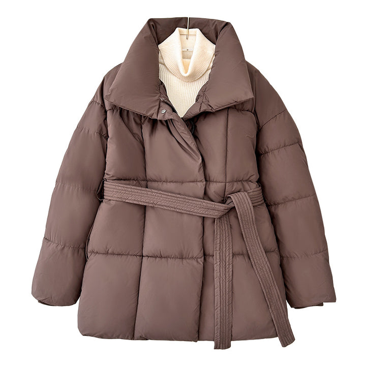 Damen modische wattierte Jacke mit Gürtel und hochschließendem Kragen Drune