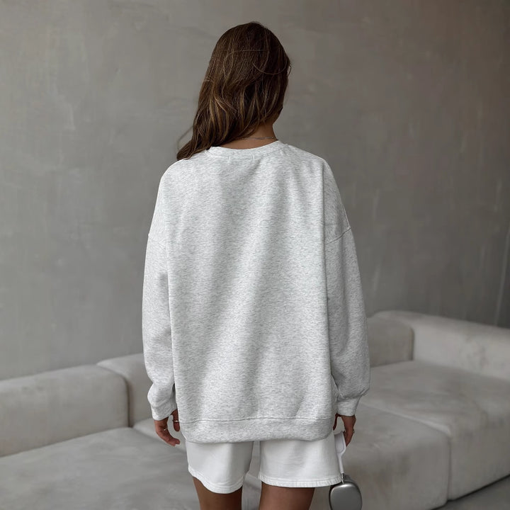 Damen lässiger Sweatshirt mit überschnittenen Schultern und weichem Innenfutter Drune