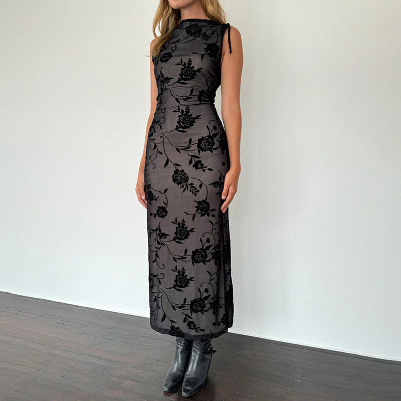 Damen Maxikleid mit floraler Spitzenverzierung und figurbetonter Silhouette Drune