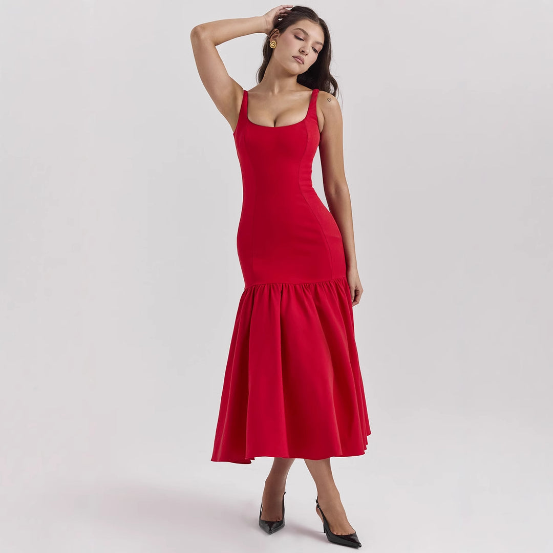 Damen Maxikleid mit schickem Taillenbetonung und voluminösem Rock Drune