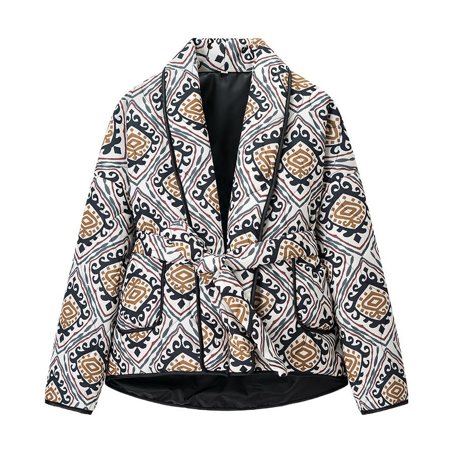 Damen modische blazerjacke mit taillierbarem Gürtel und einzigartigem Muster Drune