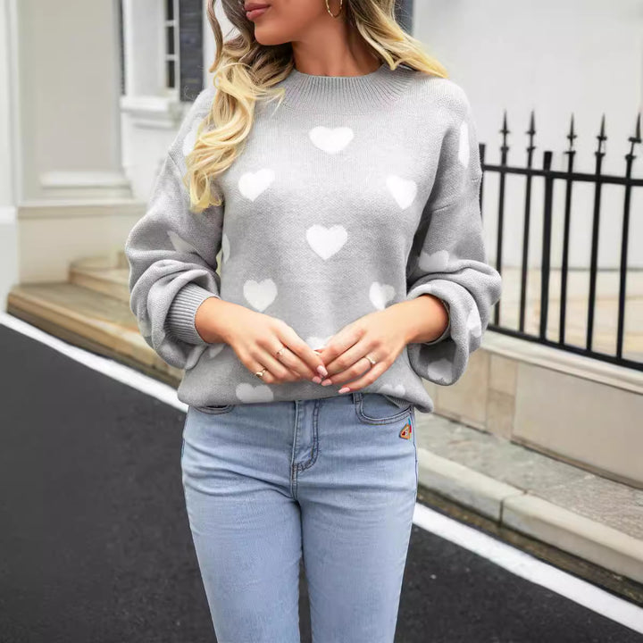 Damen lässiger Pullover mit Herzen und modernem Schnitt Drune