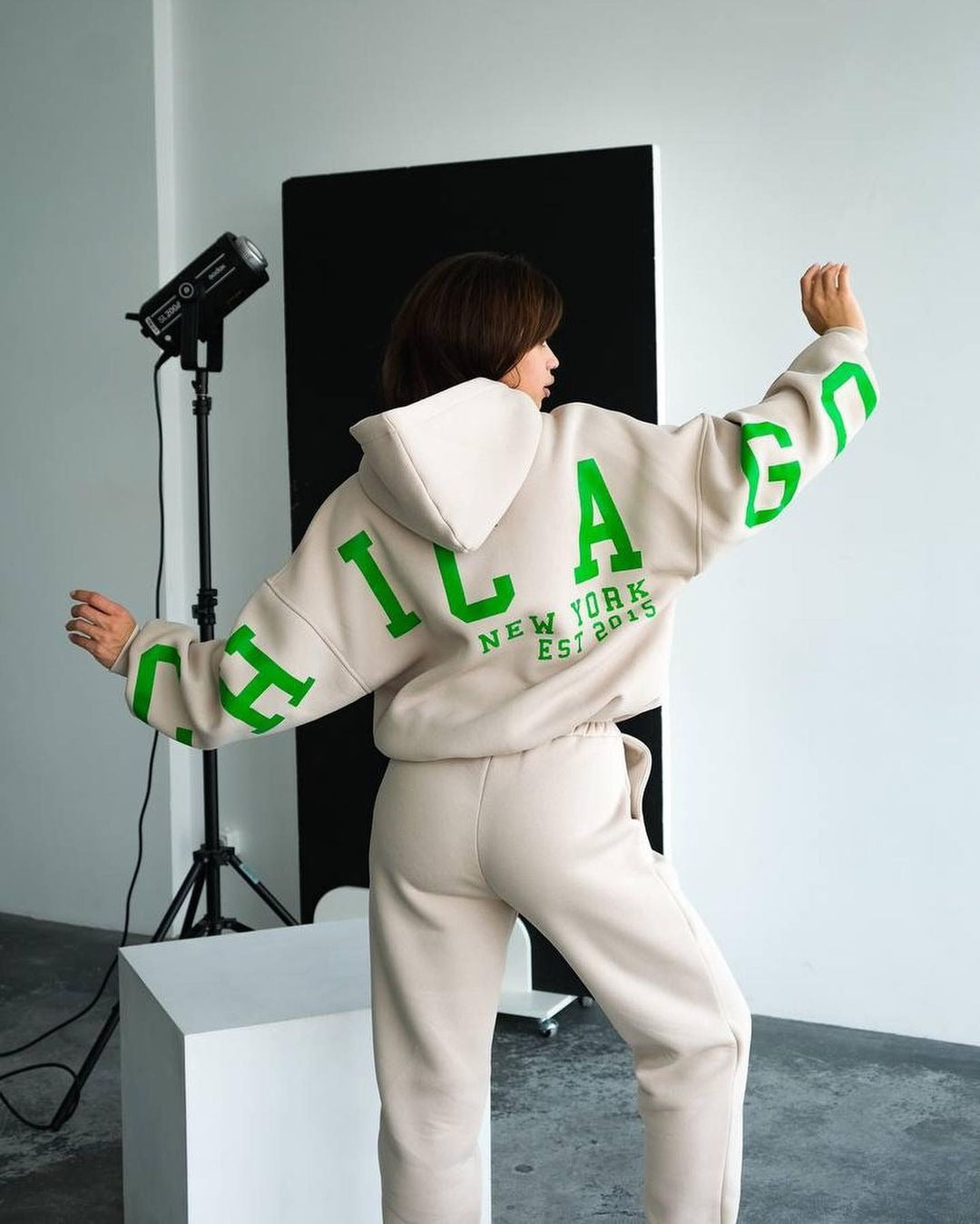 Damen Oversized Freizeitanzug mit Kapuze und elastischen Bündchen Drune