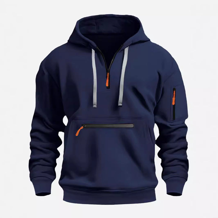 Herren nan technischer Halbzip Kapuzenpullover mit frontaler Reißverschlusstasche und Ärmel-Tasche Drune