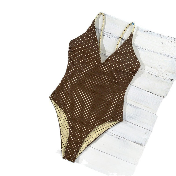 Damen Einteiler Badeanzug mit gewagtem V-Ausschnitt und punktuellem Design Drune