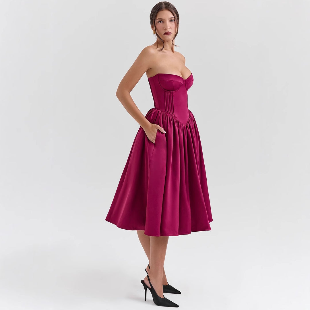 Damen Abendkleid mit strapless Design und voluminösem Rock Drune