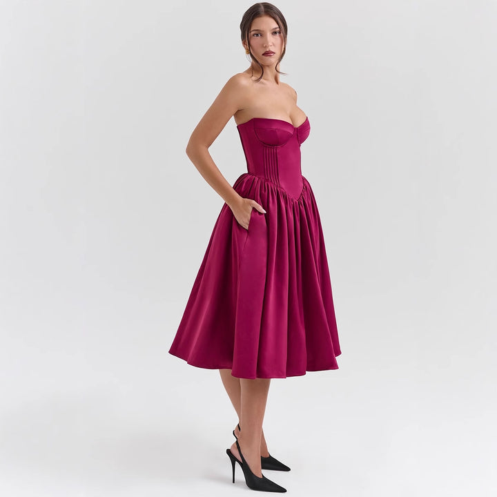 Damen Elegantes Cocktailkleid mit Corsage-Oberteil und voluminösem Rock Drune
