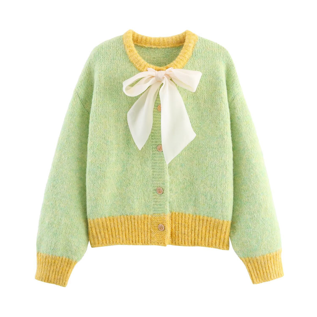 Damen Gemusterte Strickjacke mit Schleifenverzierung Drune