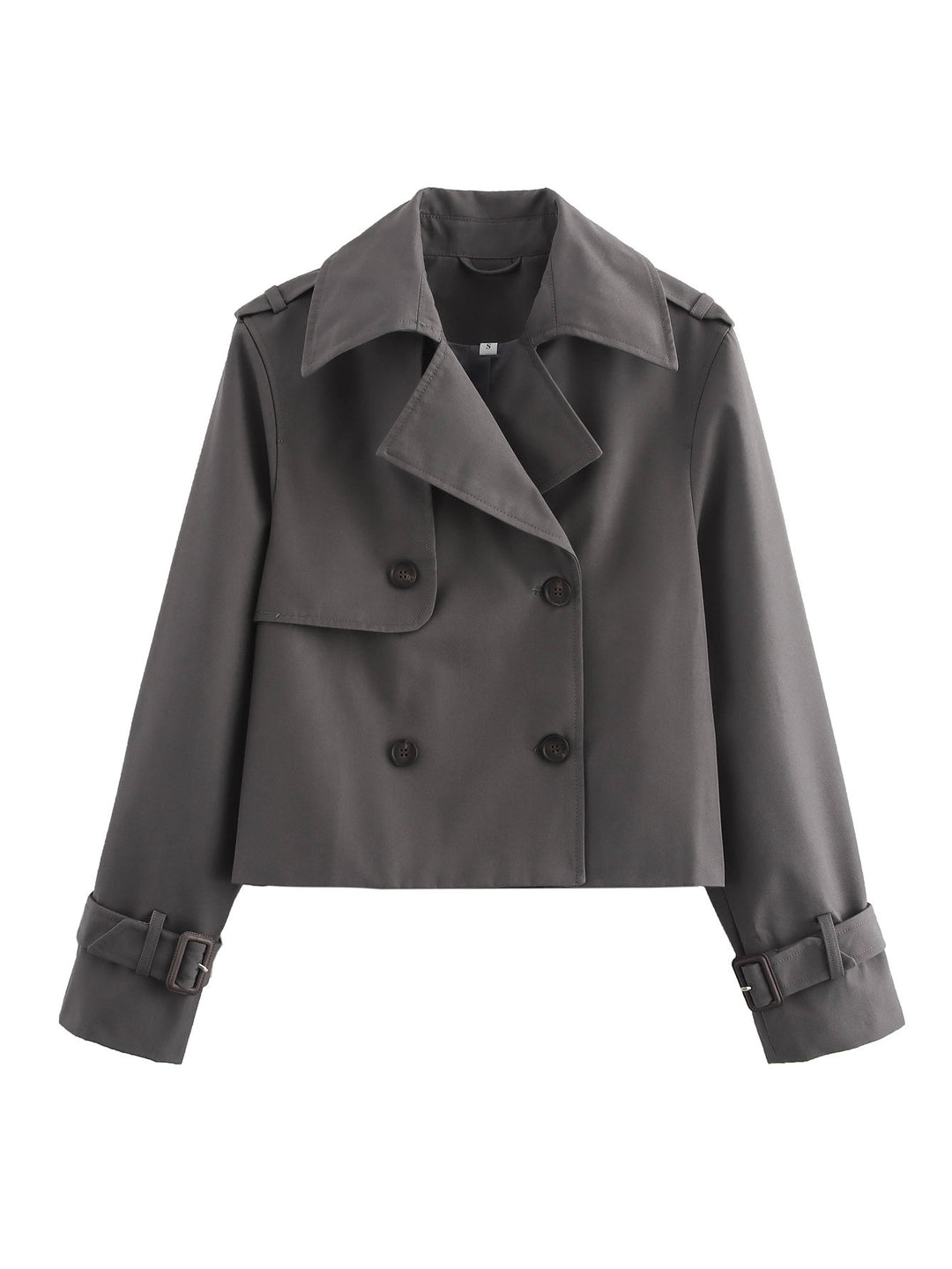 Damen cropped Trenchjacke mit doppelter Knopfleiste und verstellbaren Ärmeln Drune