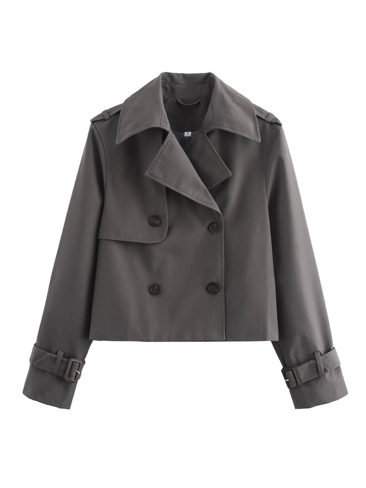 Damen cropped Trenchjacke mit doppelter Knopfleiste und verstellbaren Ärmeln Drune