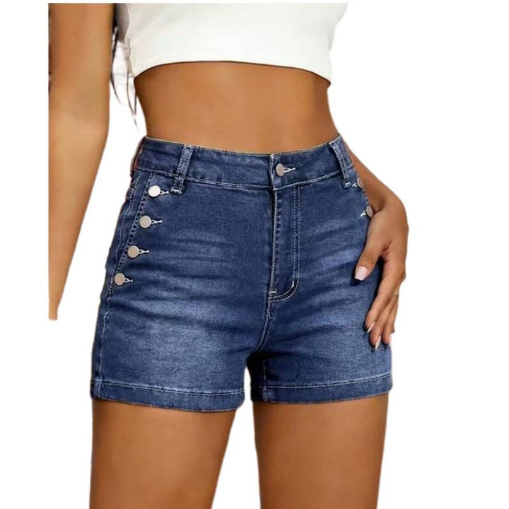Damen Hochgeschnittene Denim-Shorts mit Knopfdetails Drune