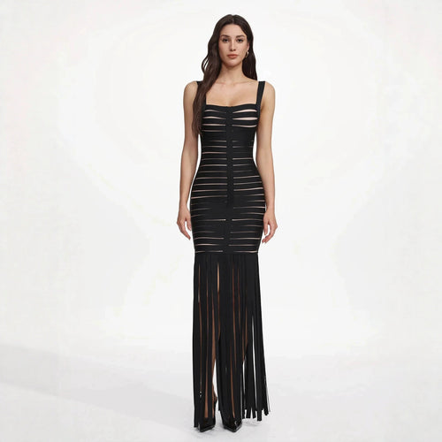 Damen Elegantes Abendkleid mit raffiniertem Streifen-Design und Fransen Drune