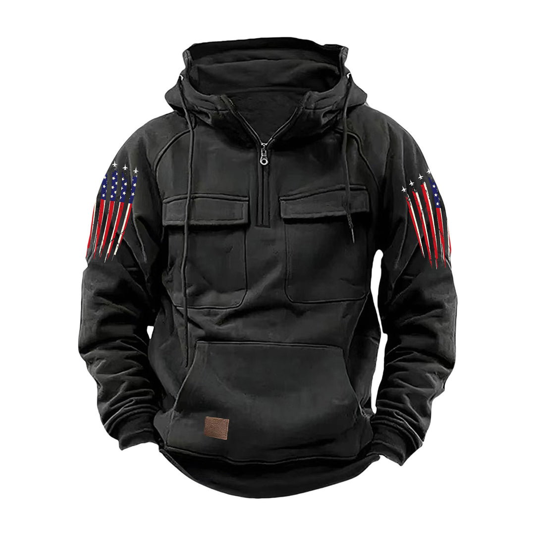 Herren nan Kapuzenpullover mit Halbzip, Cargo-Brusttaschen und Kängurutasche Drune
