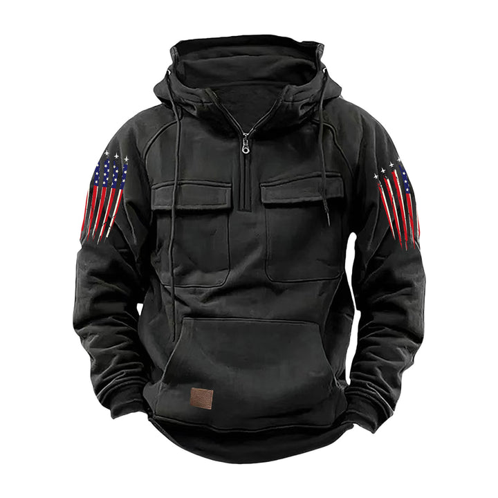 Herren nan Kapuzenpullover mit Halbzip, Cargo-Brusttaschen und Kängurutasche Drune