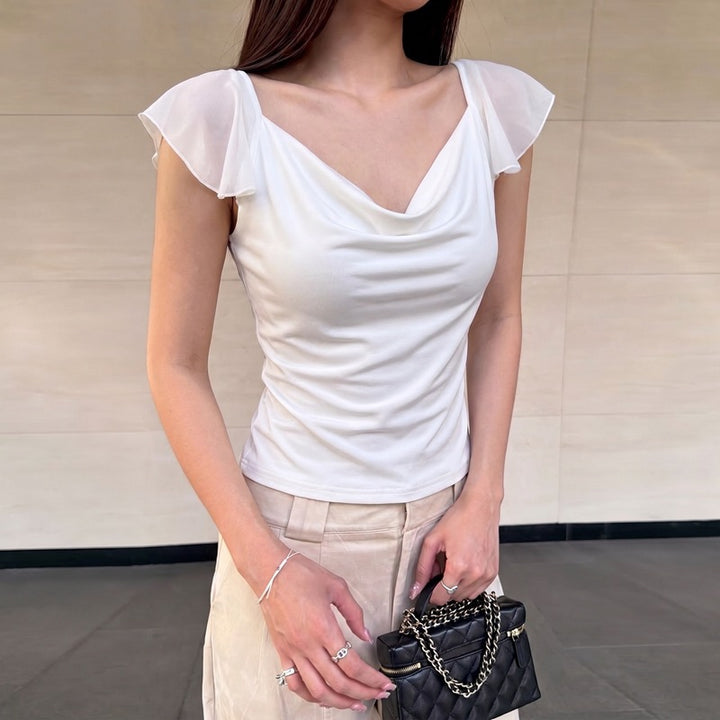 Damen Elegantes Top mit fließendem Chiffon-Detail Drune