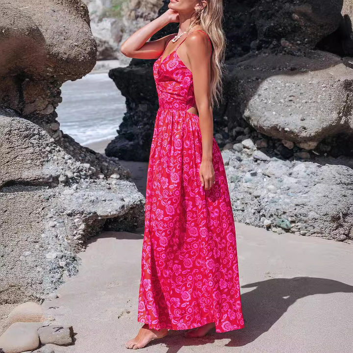 Damen Maxikleid mit raffiniertem Knotendetail und floralen Designelementen Drune