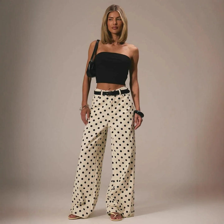 Damen weite Polka-Dot Palazzo-Hosen mit high-waist Schnitt Drune