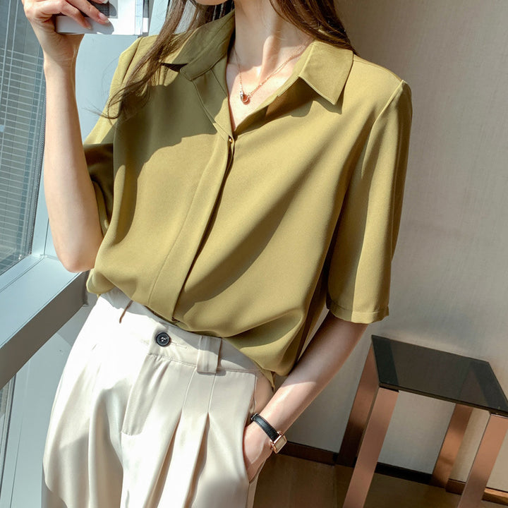 Damen Bluse mit modernem Kragen und kurzen Ärmeln Drune