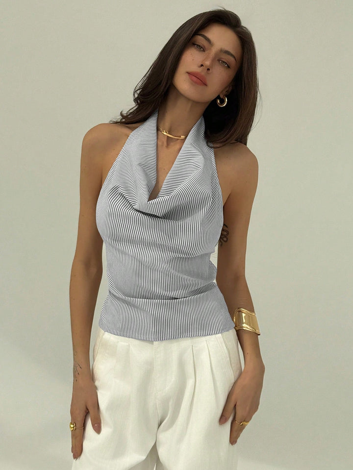 Damen Haltertop mit stilvollem Faltenwurf und Streifenmuster Drune