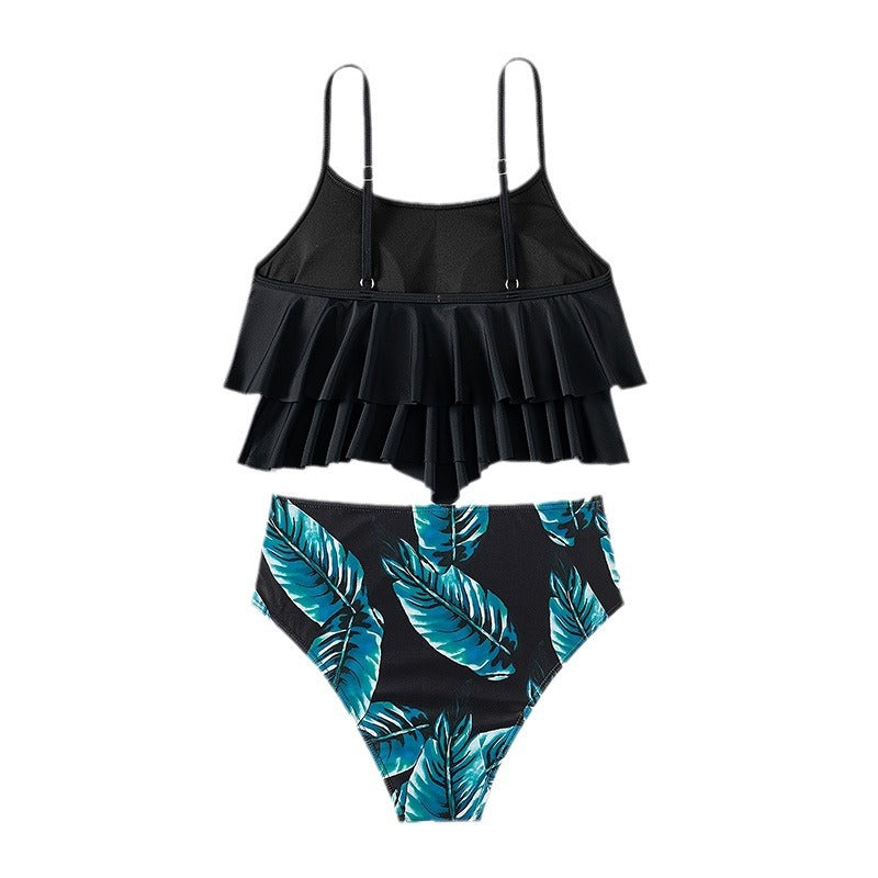Damen Bikini-Set mit elegantem Volant-Oberteil und hochgeschnittenem Unterteil Drune