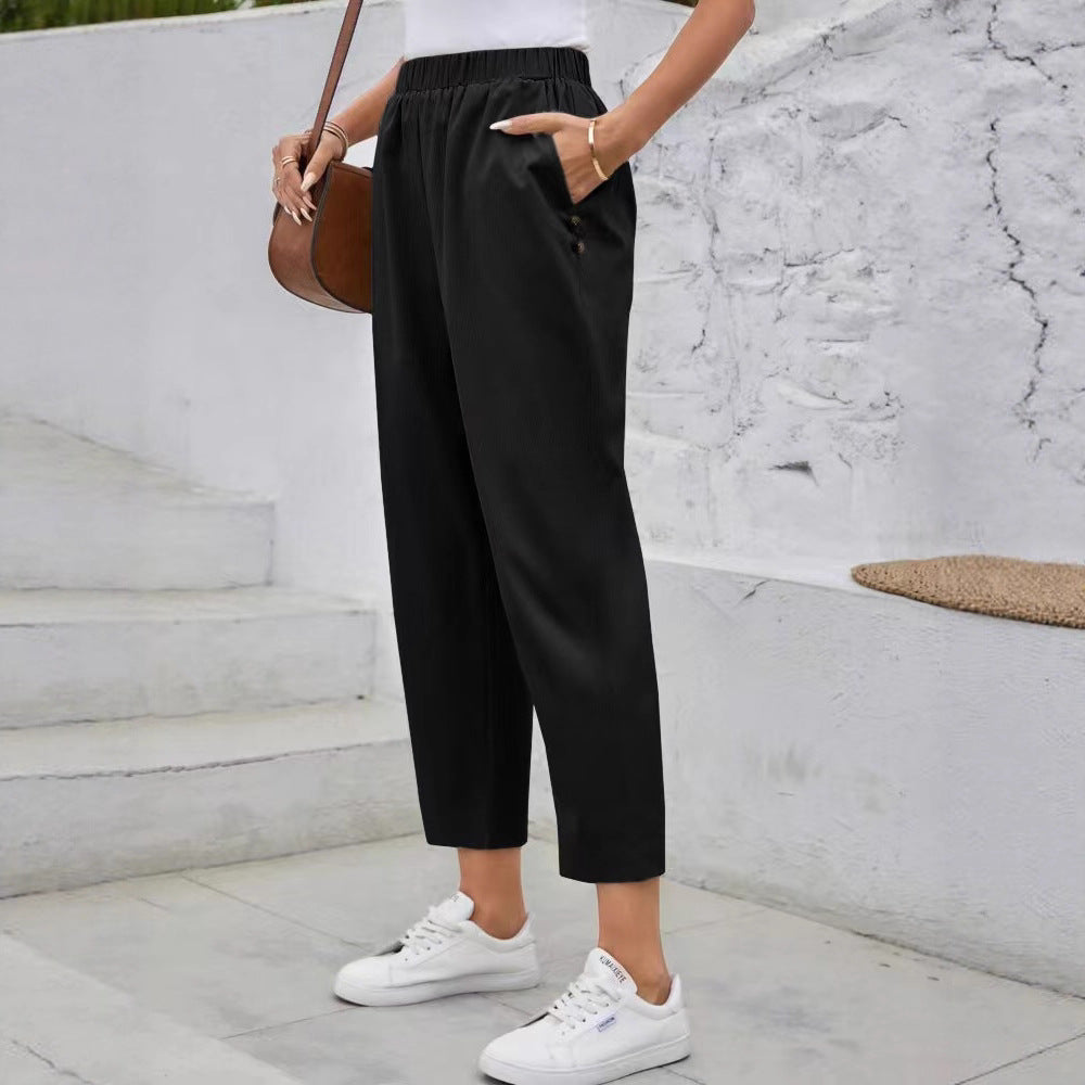 Damen elegante Freizeithose mit elastischem Bund und praktischen Taschen Drune